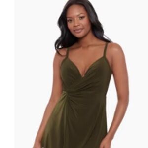 Miraclesuit Olive Green One-Piece Swimdress with Ruched Front